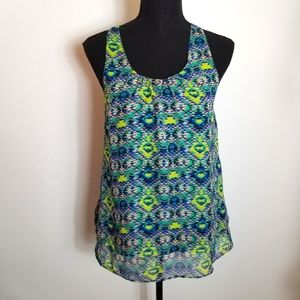 inLUV Aztec Halter Back Ruffle Detail Tank Blouse